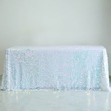 Iridescent Blue Big Payette Sequin Premium Rectangle Tablecloth 90 Inch x 132 Inch
