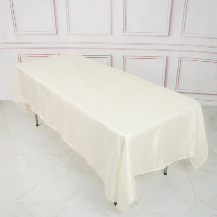 60 Inch x 102 Inch Ivory Accordion Crinkle Taffeta Fabric Rectangular Tablecloth