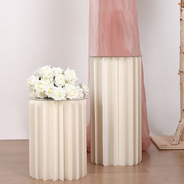 Ivory Cylinder Pillar Pedestal Stand, Display Column Stand With Top Plate 16"