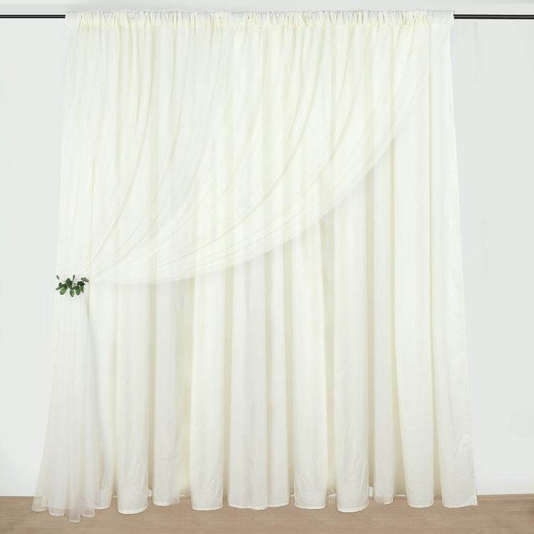 10ft Ivory Dual Layered Sheer Chiffon Polyester Backdrop Drape Curtain With Rod Pockets