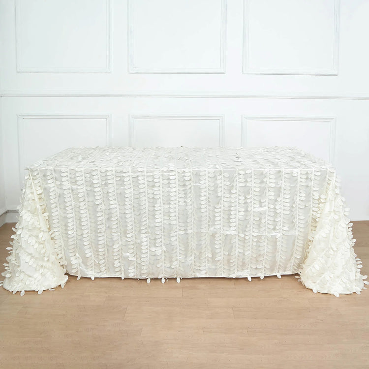 90 Inch x 132 Inch Rectangle Shaped Ivory Leaf Petal Taffeta Tablecloth