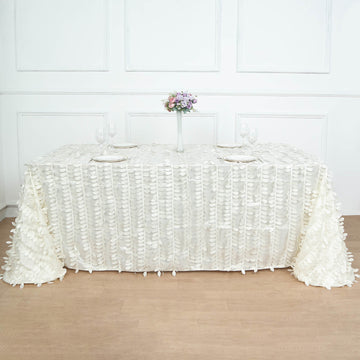 Elegant Ivory Leaf Petal Taffeta Seamless Rectangle Tablecloth 90"x132"