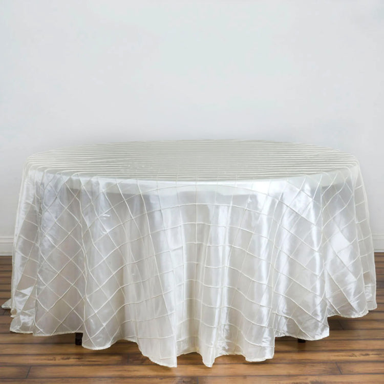 Round Ivory Pintuck Tablecloth 120 Inch   