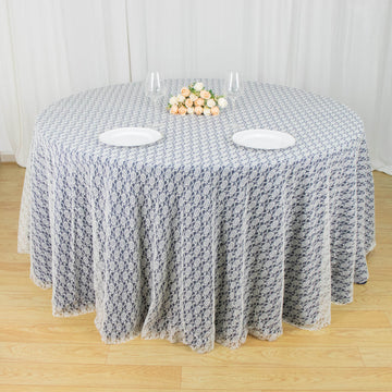 120" Ivory Round Seamless Polyester Floral Lace Tablecloth