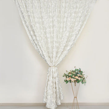 Elegant Ivory Satin Rosette Backdrop Curtain Panel