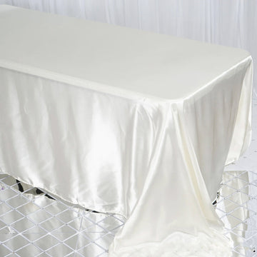 Elegant Ivory Satin Seamless Rectangular Tablecloth 90"x132"
