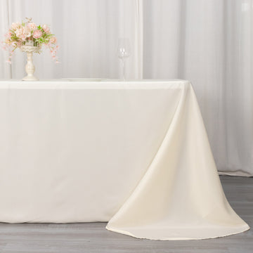 Ivory Seamless Polyester Rectangular Tablecloth with Rounded Corners, Oval Oblong Tablecloth - 90"x132"
