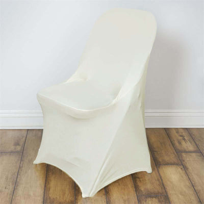 Ivory chair cover draped over a chair, showcasing a sleek, elegant design.