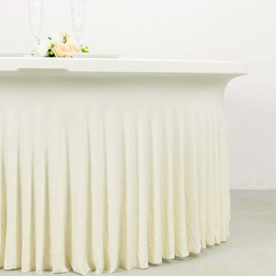 Elegant cream-colored table skirt for events and celebrations.