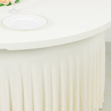 Ivory Wavy Spandex Fitted Round 1-Piece Tablecloth Table Skirt, Stretchy Table Cover Ruffles - 6ft