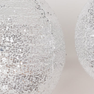 Close-up of shimmering silver sequined balls.