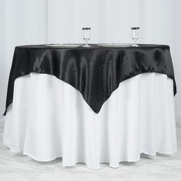 Black Square Smooth Satin Table Overlay 60"x60"