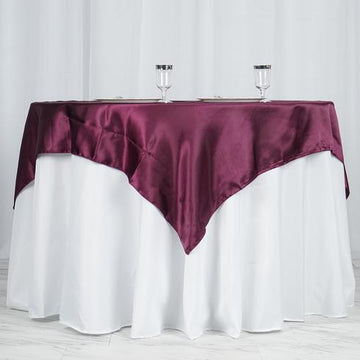 Durable and Versatile Eggplant Square Smooth Satin Table Overlay