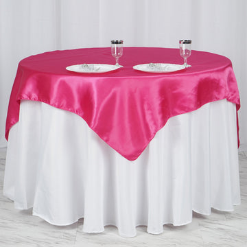 Add a Touch of Elegance with Fuchsia Square Smooth Satin Table Overlay