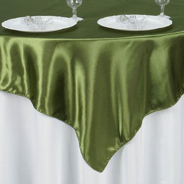 Create a Festive Ambiance with the Olive Green Square Smooth Satin Table Overlay
