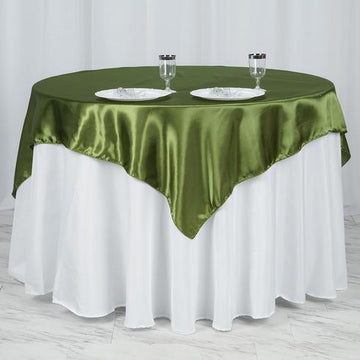 Elevate Your Event Decor with the Olive Green Square Smooth Satin Table Overlay 60"x60"