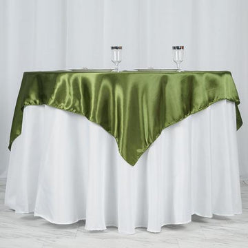 Enhance Your Table Setting with the Olive Green Square Smooth Satin Table Overlay 60"x60"