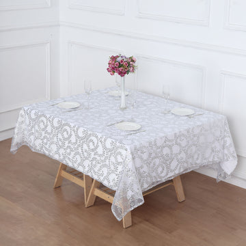 Make a Statement with the Silver Sequin Leaf Embroidered Seamless Tulle Table Overlay