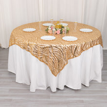 72x72inch Gold Wave Mesh Square Table Overlay With Embroidered Sequins