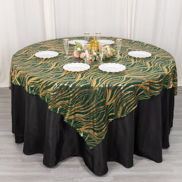 Add a Touch of Elegance with the Hunter Emerald Green Gold Wave Mesh Square Table Overlay