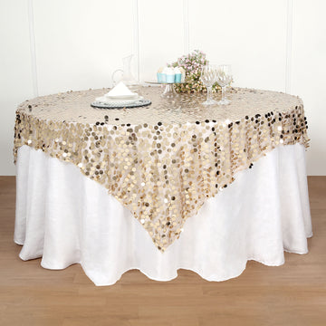 Champagne Premium Big Payette Sequin Square Table Overlay 72"x72"