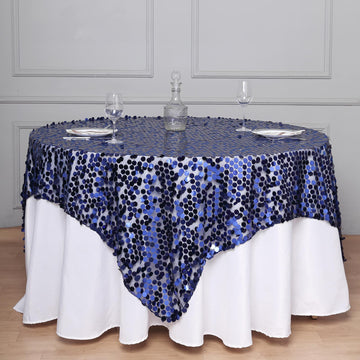 Navy Blue Premium Big Payette Sequin Square Table Overlay 72"x72"