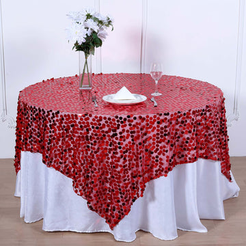 Red Premium Big Payette Sequin Square Table Overlay 72"x72"