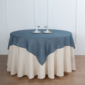 Blue Slubby Textured Linen Square Table Overlay