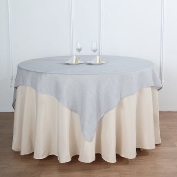 Silver Slubby Textured Linen Square Table Overlay