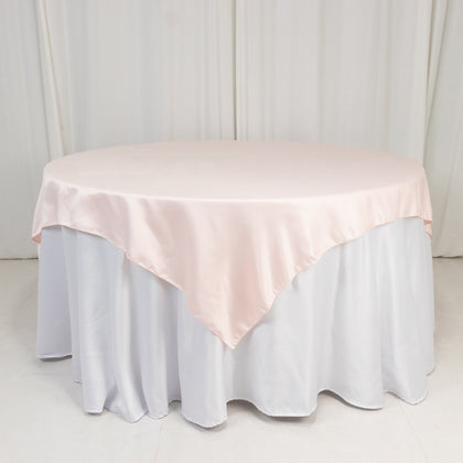 Lamour Satin Table Overlay 72"x72" Blush with Smooth Finish