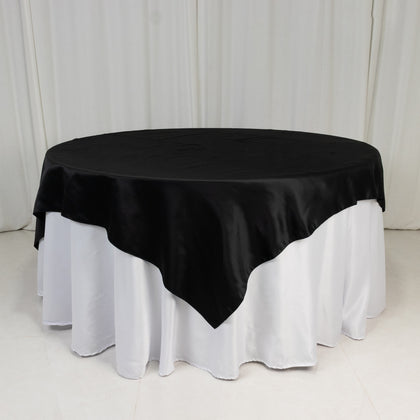 Lamour Satin Table Overlay 72"x72" Black with Smooth Finish