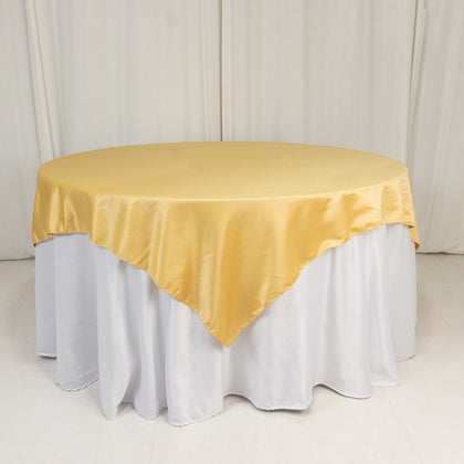 Lamour Satin Table Overlay 72"x72" Champagne with Smooth Finish