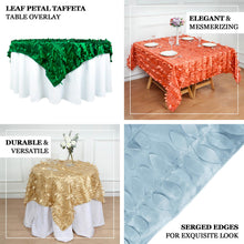 White Taffeta Square Table Overlay With 3D Leaf Petals 54 Inch