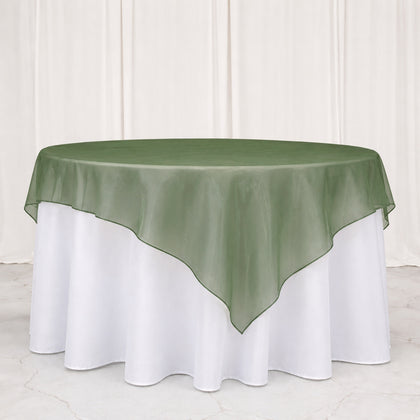 10 Pack Organza Table Overlay 72"x72" Dusty Sage Green - Sheer Table Topper