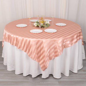 Enhance Your Table Decor with the Dusty Rose Satin Stripe Square Table Overlay