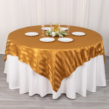 Create an Unforgettable Event with the Gold Satin Stripe Square Table Overlay