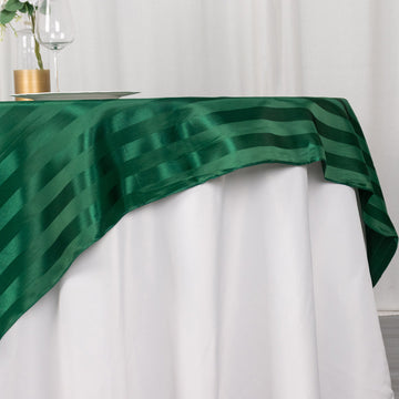 Create Unforgettable Table Decor with the Hunter Emerald Green Satin Stripe Square Table Overlay
