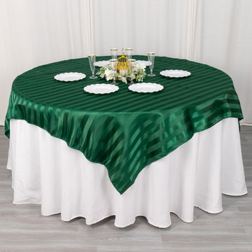 Add a Pop of Color with the Hunter Emerald Green Satin Stripe Square Table Overlay