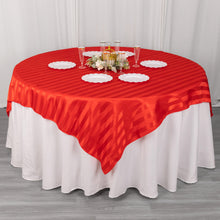 Red Satin Stripe Square Table Overlay, Smooth Elegant Table Topper