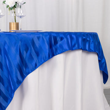 Enhance Your Table Setting with the Royal Blue Satin Stripe Square Table Overlay