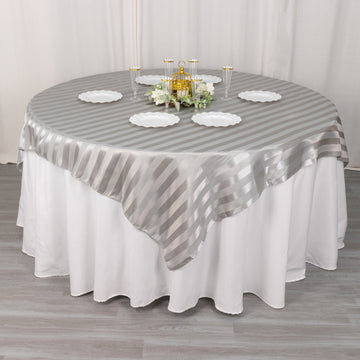 Add Elegance and Charm with the Silver Satin Stripe Square Table Overlay