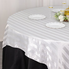 White Satin Stripe Square Table Overlay, Smooth Elegant Table Topper