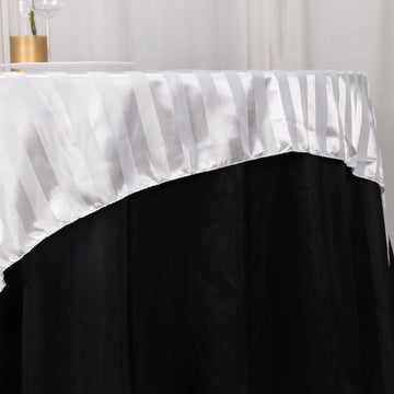 Create a Memorable Table Setting with the White Satin Stripe Square Table Overlay