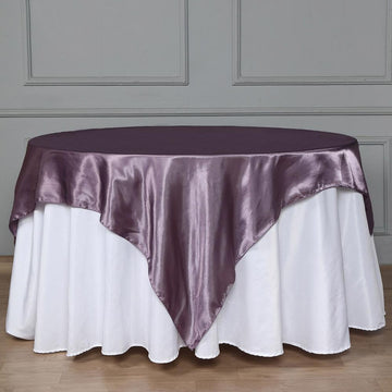 Elevate Your Event with the Violet Amethyst Seamless Satin Square Tablecloth Overlay
