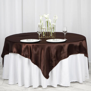 Elegant Chocolate Seamless Satin Square Tablecloth Overlay