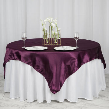 Add a Touch of Sophistication with the Eggplant Satin Tablecloth Overlay