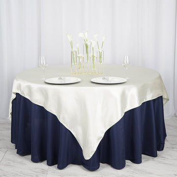 Elegant Ivory Seamless Satin Square Tablecloth Overlay