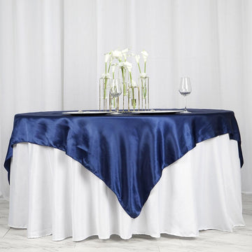 Elevate Your Event with the Navy Blue Satin Tablecloth