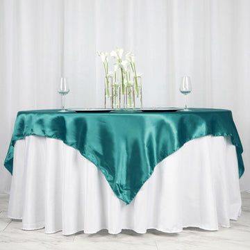 Turquoise Seamless Satin Square Tablecloth Overlay 72" x 72"