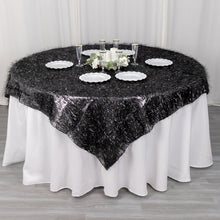 72x72inch Black Polyester Table Overlay With Metallic Tinsel Foil Fringes